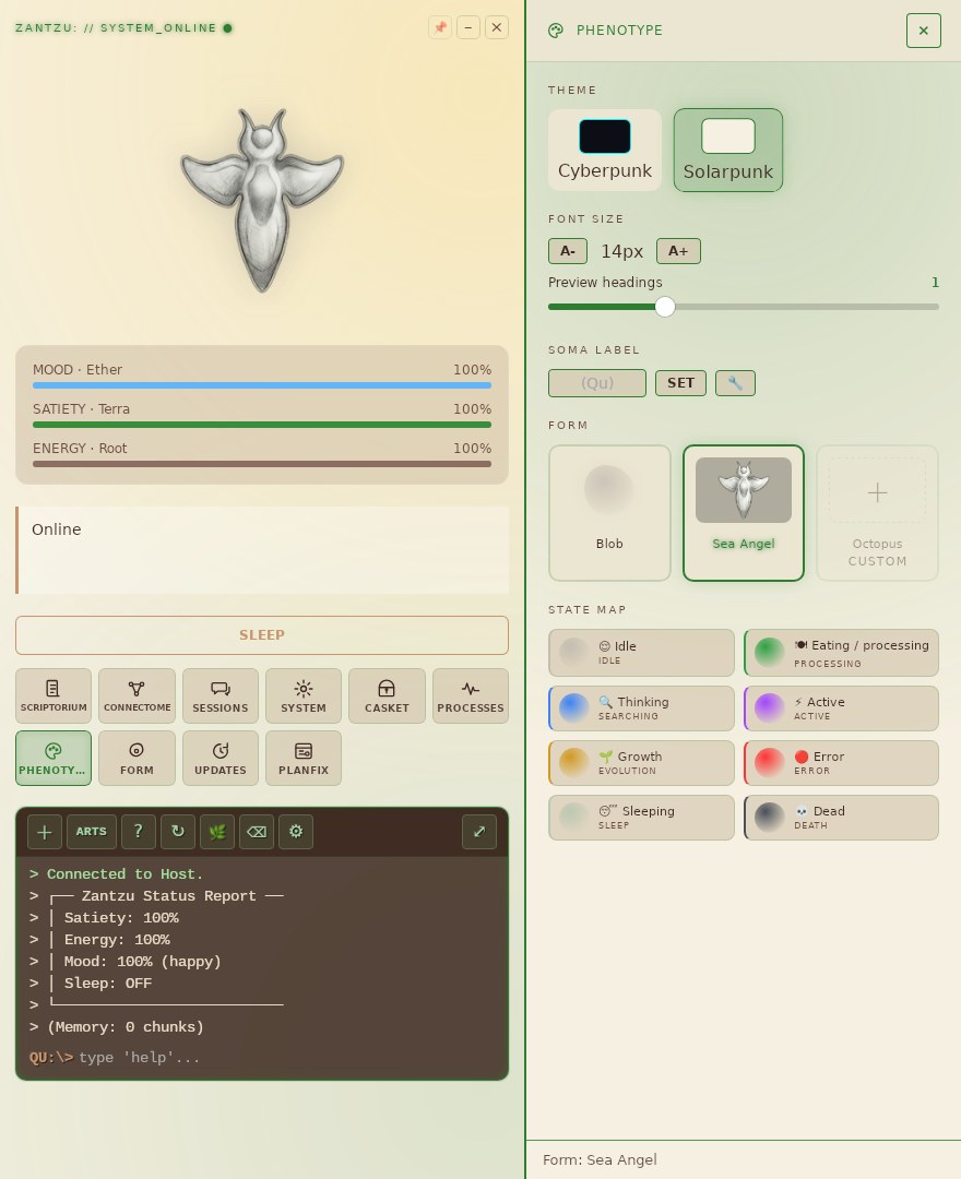 Phenotype: theme, form and the state map — every colour your cybi can show, in Ghost, Shell and Deck alike.